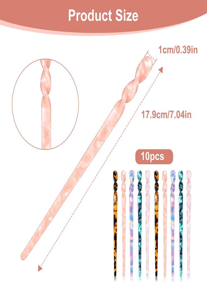 Fyntave 10 Pcs Acetate Tortoise Shell Hair Sticks 5 Styles Vintage Leopard Print Hair Pins Elegant Styling Hairs Chopsticks Chinese Retro Hairpins Disk Hairs Chopsticks Hairstyle Accessories for Women Girls - Image 2